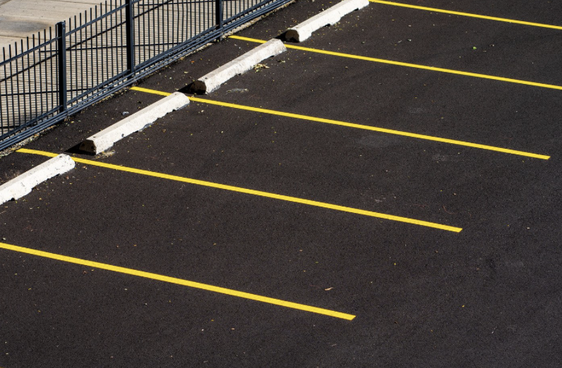 Freshly painted parking lot lines